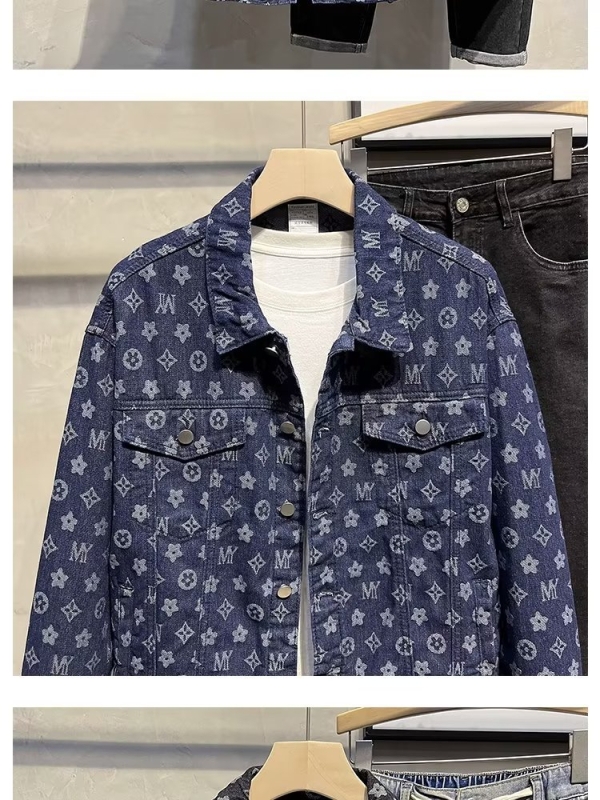 Férfi denim-pamut dzseki, streetwear stílus, téli mindennapi viselet