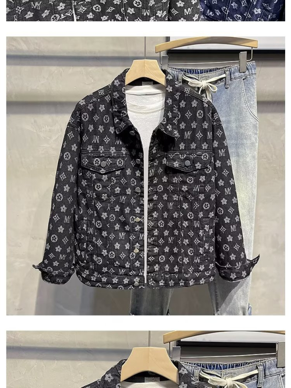 Férfi denim-pamut dzseki, streetwear stílus, téli mindennapi viselet