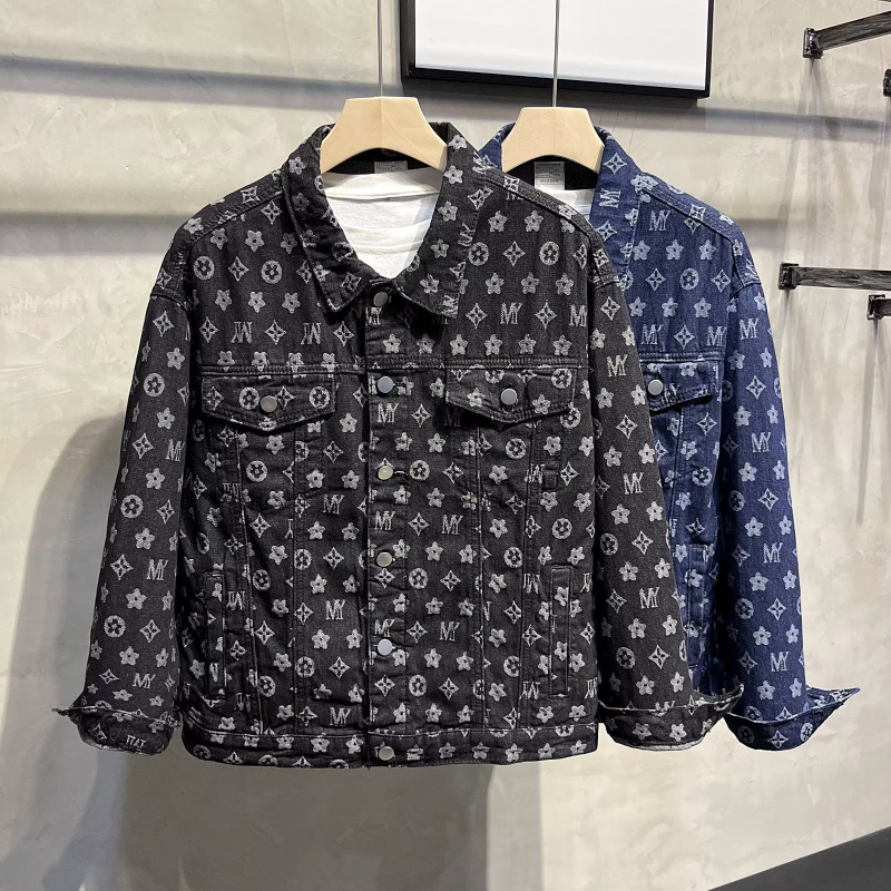 Férfi denim-pamut dzseki, streetwear stílus, téli mindennapi viselet