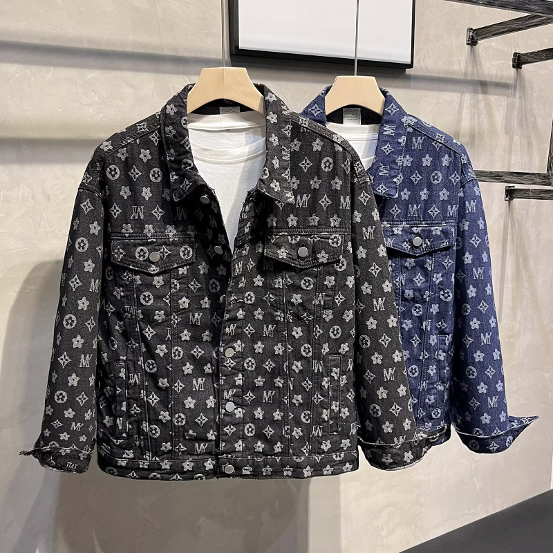 Férfi denim-pamut dzseki, streetwear stílus, téli mindennapi viselet