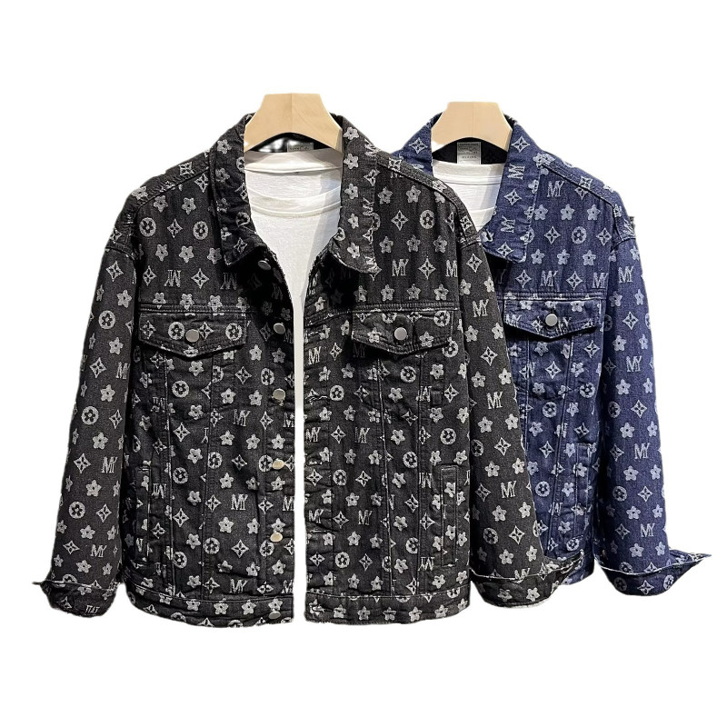 Férfi denim-pamut dzseki, streetwear stílus, téli mindennapi viselet