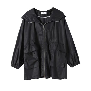 Női középhosszú trench kapucnival, koreai stílusú casual slim fit, poliészter, egyszínű, hosszú ujjak, zipzár, 2026 tavasz