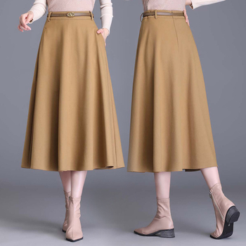 Női A-vonalú midi szoknya mulberry selyemből, magas derekú, koreai stílusú, elegáns és karcsúsító fazon