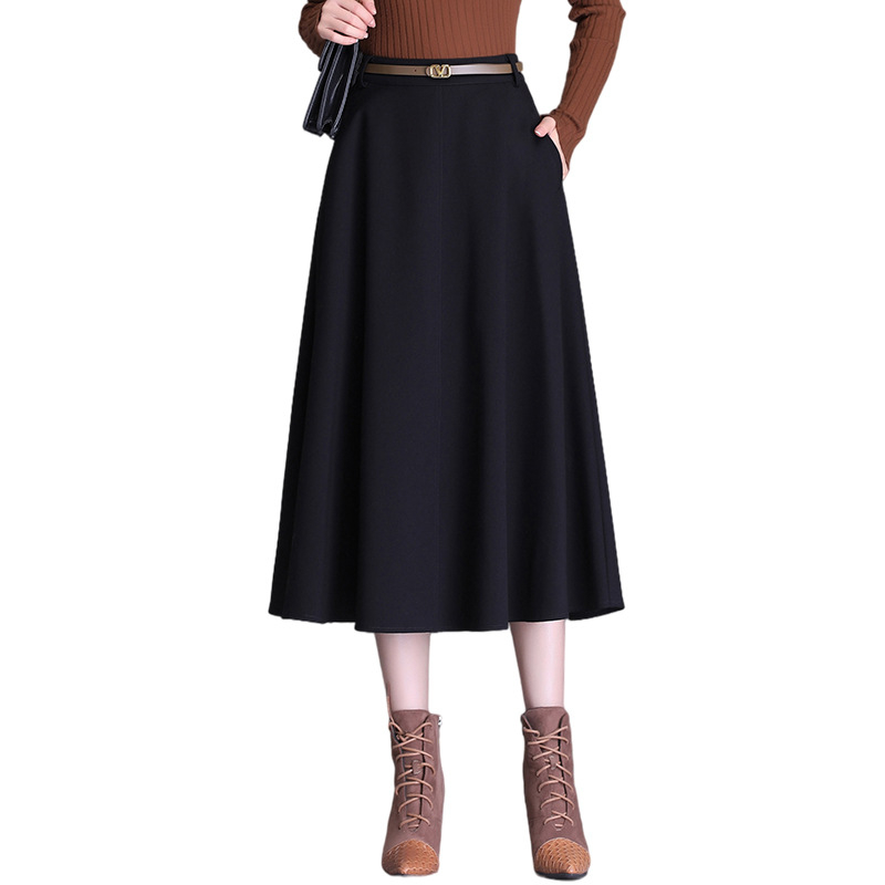 Női A-vonalú midi szoknya mulberry selyemből, magas derekú, koreai stílusú, elegáns és karcsúsító fazon