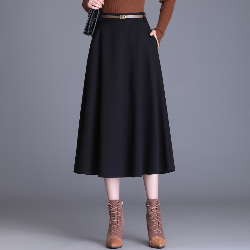 Női A-vonalú midi szoknya mulberry selyemből, magas derekú, koreai stílusú, elegáns és karcsúsító fazon