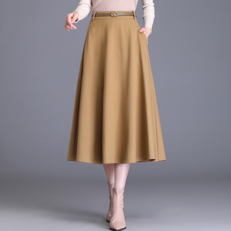 Női A-vonalú midi szoknya mulberry selyemből, magas derekú, koreai stílusú, elegáns és karcsúsító fazon