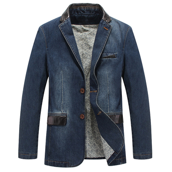Plusz méretű férfi kabát tavasz–őszre, koreai stílusú casual denim zakó, egypontos gombolás