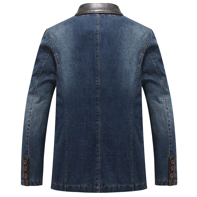 Plusz méretű férfi kabát tavasz–őszre, koreai stílusú casual denim zakó, egypontos gombolás