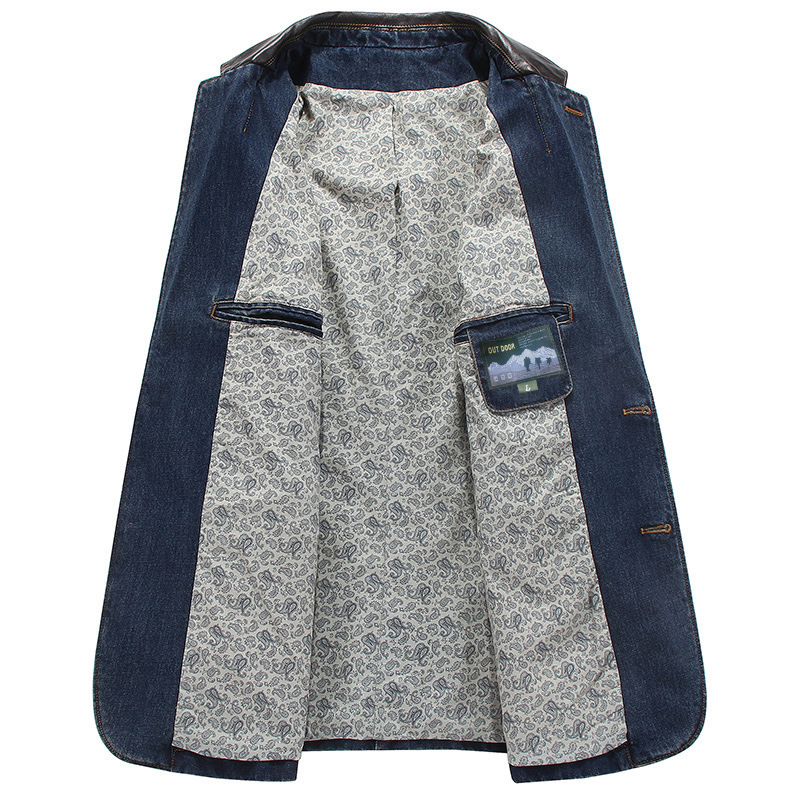 Plusz méretű férfi kabát tavasz–őszre, koreai stílusú casual denim zakó, egypontos gombolás