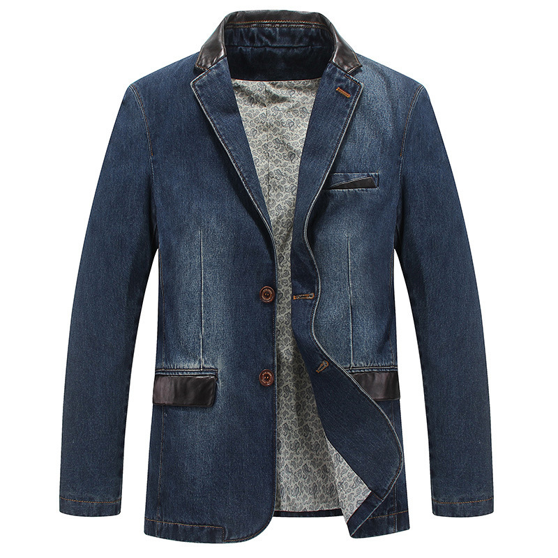 Plusz méretű férfi kabát tavasz–őszre, koreai stílusú casual denim zakó, egypontos gombolás