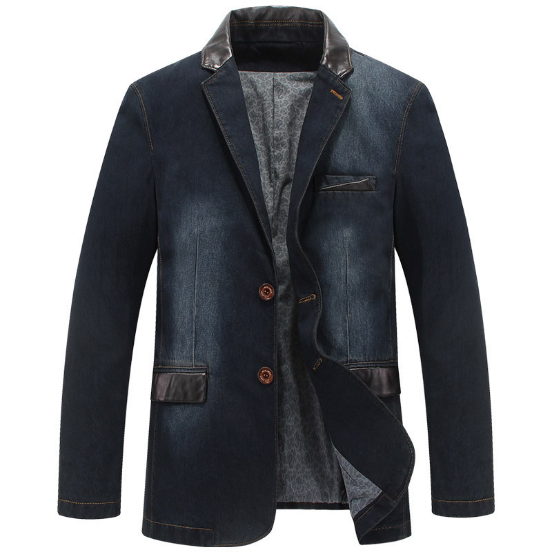 Plusz méretű férfi kabát tavasz–őszre, koreai stílusú casual denim zakó, egypontos gombolás
