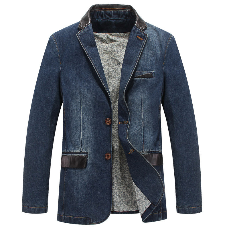 Plusz méretű férfi kabát tavasz–őszre, koreai stílusú casual denim zakó, egypontos gombolás
