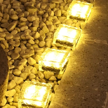 Napsütéses jég csempe lámpa, 4 LED, négyzetes beépített kültéri világítás a kerthez, üveg díszítő tájvilágítás