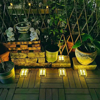 Napsütéses jég csempe lámpa, 4 LED, négyzetes beépített kültéri világítás a kerthez, üveg díszítő tájvilágítás
