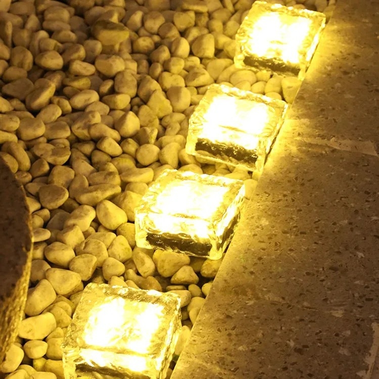 Napsütéses jég csempe lámpa, 4 LED, négyzetes beépített kültéri világítás a kerthez, üveg díszítő tájvilágítás