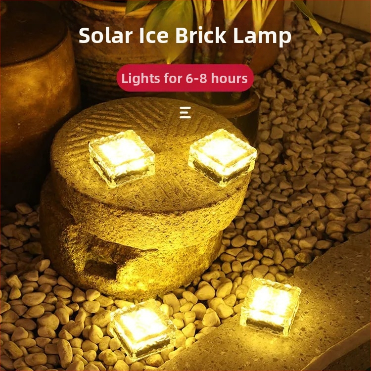 Napsütéses jég csempe lámpa, 4 LED, négyzetes beépített kültéri világítás a kerthez, üveg díszítő tájvilágítás