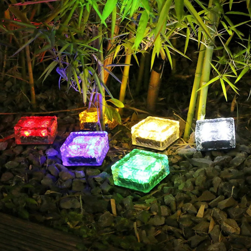 Napsütéses jég csempe lámpa, 4 LED, négyzetes beépített kültéri világítás a kerthez, üveg díszítő tájvilágítás
