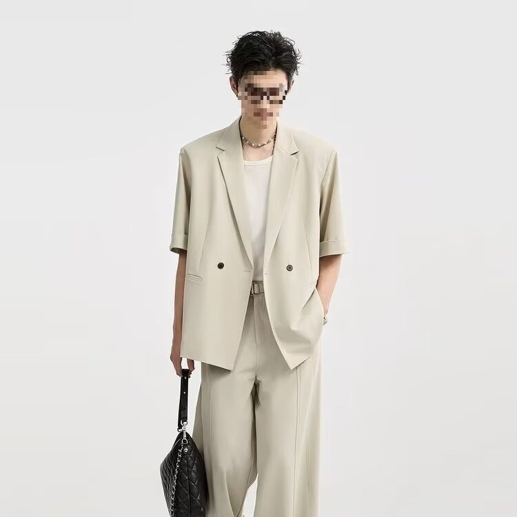Férfi nyári rövid ujjú könnyű zakó, laza esésű, gyűrődésmentes, lezser blazer