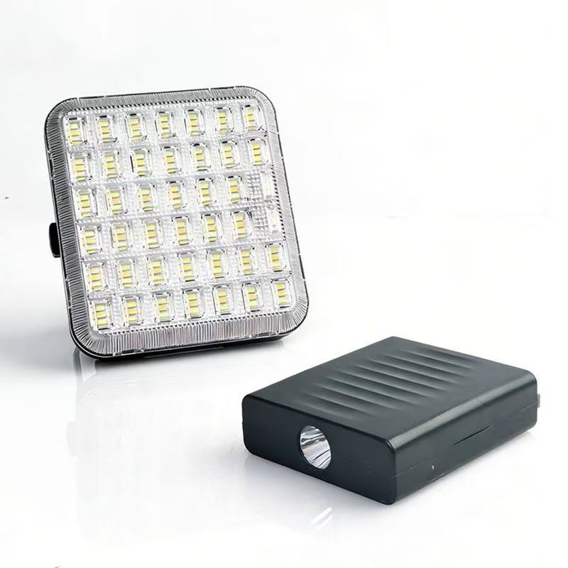 Moduláris napelemes LED-vészvilágítású reflektor, leválasztható powerbank, kültéri kempinglámpa