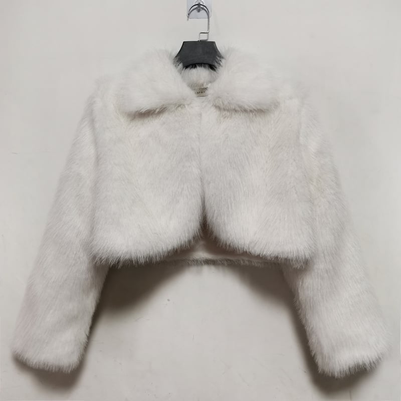 Téli rövid kabát műszőrméből és crop top, sokoldalú, lazán szabott, meleg