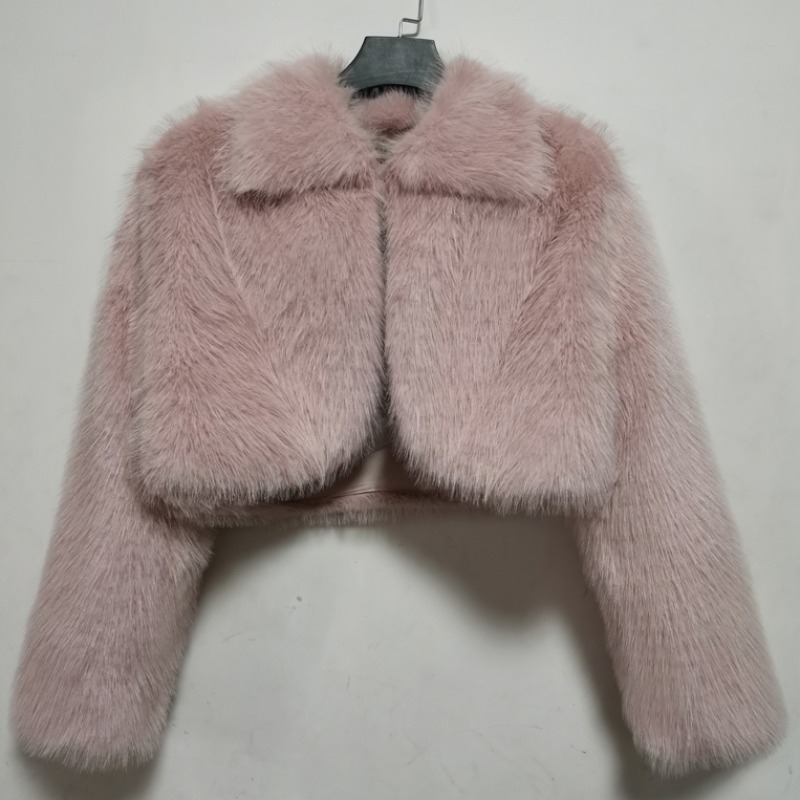 Téli rövid kabát műszőrméből és crop top, sokoldalú, lazán szabott, meleg