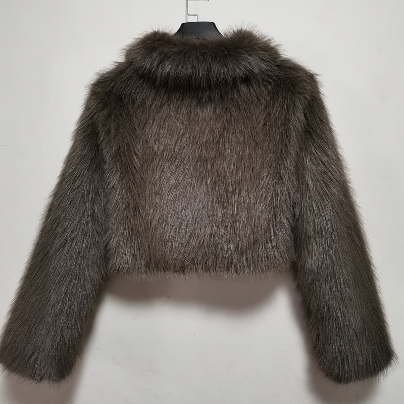Téli rövid kabát műszőrméből és crop top, sokoldalú, lazán szabott, meleg