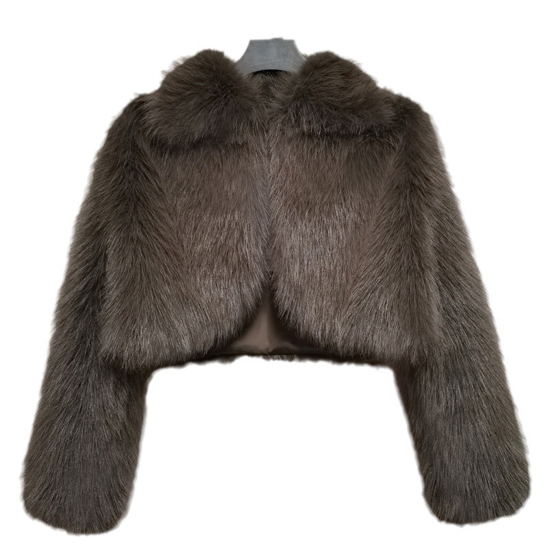 Téli rövid kabát műszőrméből és crop top, sokoldalú, lazán szabott, meleg