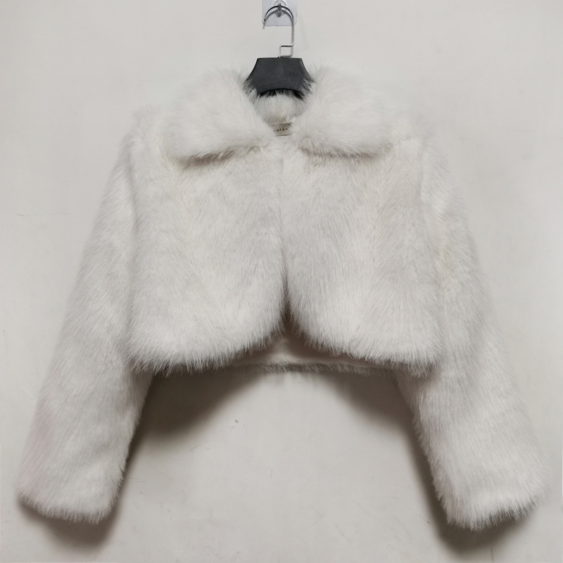 Téli rövid kabát műszőrméből és crop top, sokoldalú, lazán szabott, meleg