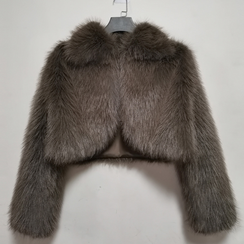 Téli rövid kabát műszőrméből és crop top, sokoldalú, lazán szabott, meleg