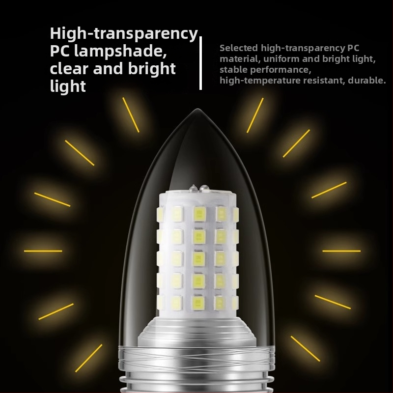LED свещна крушка с цокъл E14, малък резбов връх, 12W, дизайн pull-tail, кристален полилей, енергоспестяващ източник на светлина