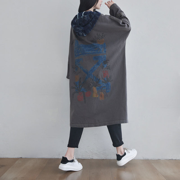 Jarná nová vetrovka s kapucňou, veľkou veľkosťou a netopierími rukávmi, jednoradová bunda/kardigan z materiálu Distressed Washed