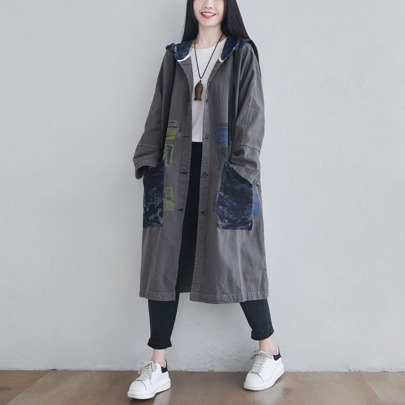 Jarná nová vetrovka s kapucňou, veľkou veľkosťou a netopierími rukávmi, jednoradová bunda/kardigan z materiálu Distressed Washed