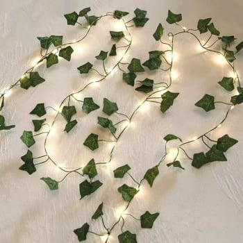 Φώτα LED από χαλκό με τεχνητά φυτά, αναρριχητικό κισσά, θήκη μπαταριών, ηλιακή εξωτερική διακόσμηση κήπου