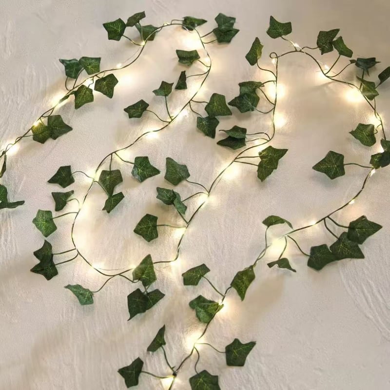 Φώτα LED από χαλκό με τεχνητά φυτά, αναρριχητικό κισσά, θήκη μπαταριών, ηλιακή εξωτερική διακόσμηση κήπου