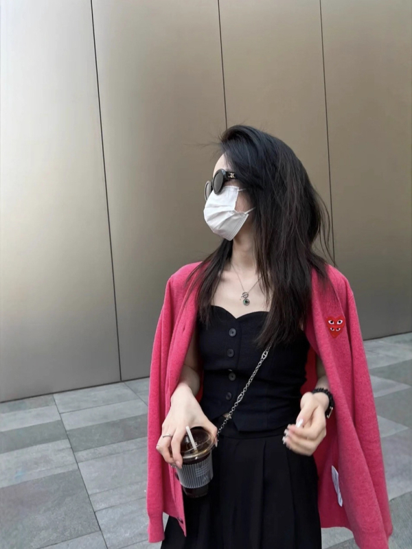Szív mintás kötött kardigán, hosszú ujjú, hímzett, japán–koreai stílusú casual