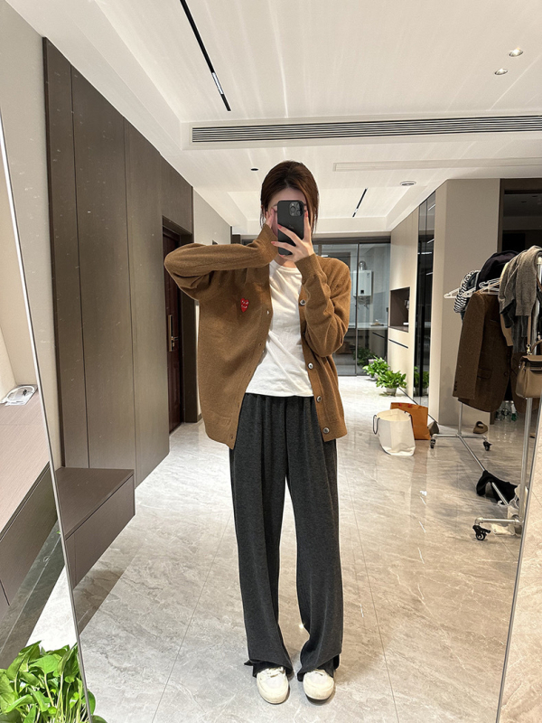 Szív mintás kötött kardigán, hosszú ujjú, hímzett, japán–koreai stílusú casual