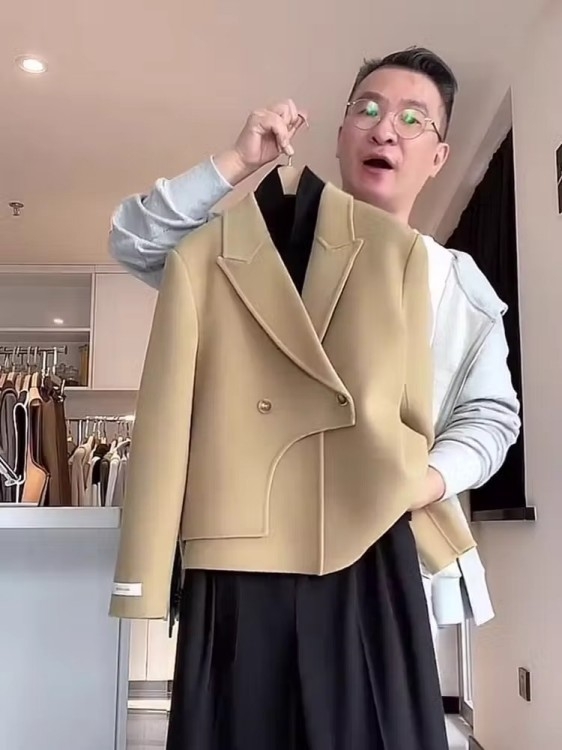 Női rövid khaki gyapjú blézer, Hepburn-stílusú koreai hatás, 2023 ősz-tél