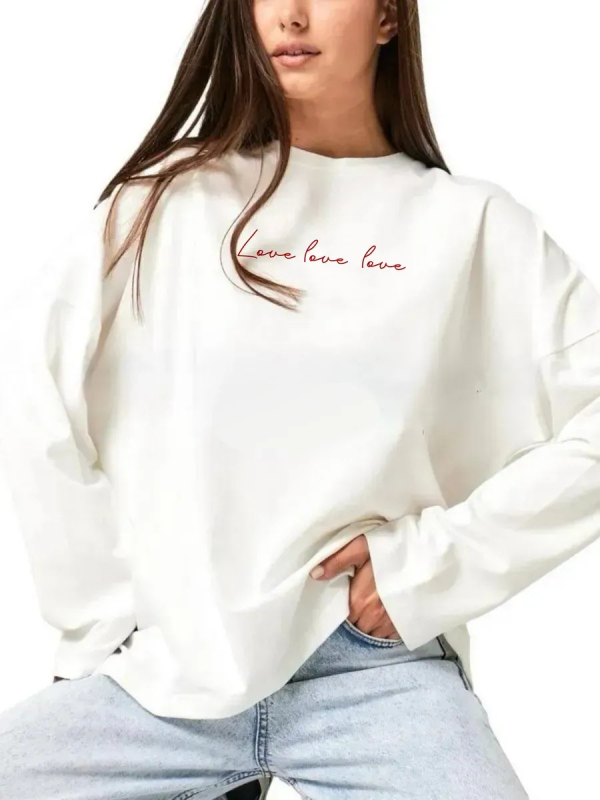 Tricou damă din bumbac 100% cu mânecă lungă, imprimeu cu litere, modă de toamnă