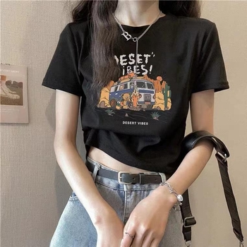 Női Milk Silk rövid ujjú póló cartoon mintával, kerek nyak, street hipster stílus, nyári top