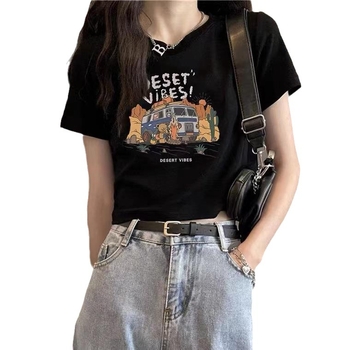 Női Milk Silk rövid ujjú póló cartoon mintával, kerek nyak, street hipster stílus, nyári top