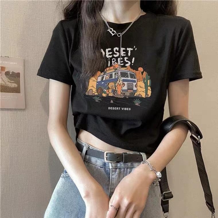 Női Milk Silk rövid ujjú póló cartoon mintával, kerek nyak, street hipster stílus, nyári top