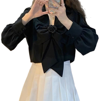 Bluza albă cu funda franțuzească pentru femei, design elegant, cămașă din chiffon cu mâneci lungi, primăvară-toamnă