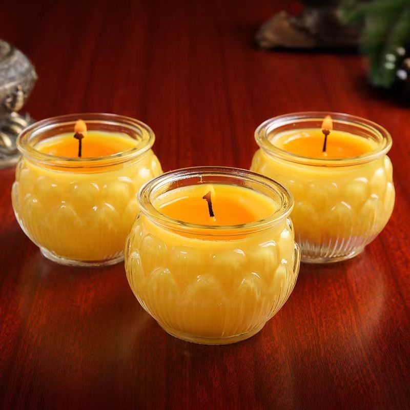 Lotus vajlámpa (ghee) – füstmentes Buddha felajánló lámpa, üveg otthoni használatra