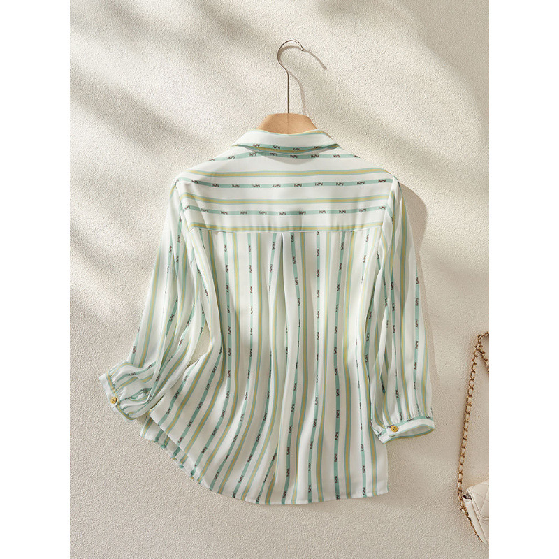 Cămașă polo cu guler, mâneci lungi, verde deschis, amestec chenille-spandex, primăvara 2025