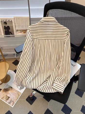 Cămașă femei cu dungi verticale, mâneci lungi, design unic, stil retro inspirat de Hong Kong, bluza pentru purtare în straturi