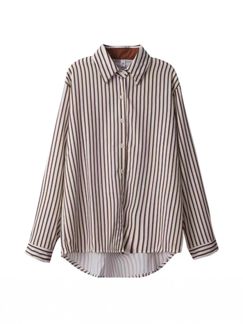 Cămașă femei cu dungi verticale, mâneci lungi, design unic, stil retro inspirat de Hong Kong, bluza pentru purtare în straturi