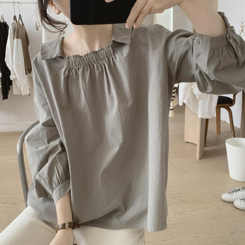 Cămașă cu guler pătrat, mâneci lungi, design minimalist proaspăt, top pulover