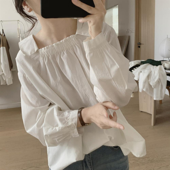 Cămașă cu guler pătrat, mâneci lungi, design minimalist proaspăt, top pulover