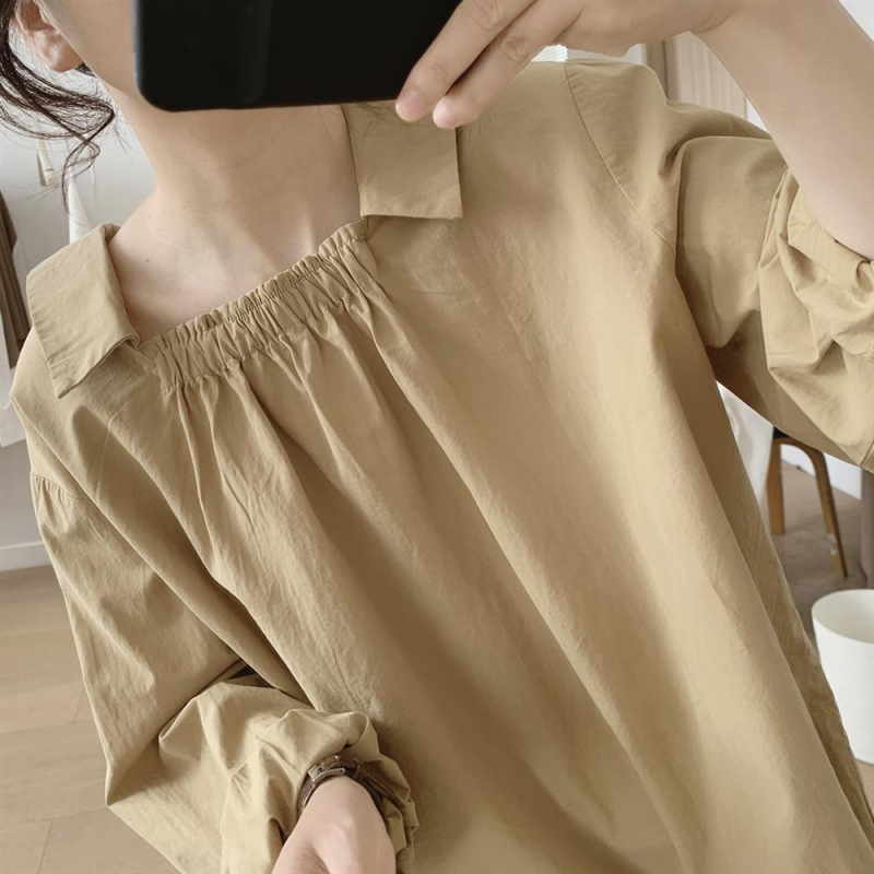 Cămașă cu guler pătrat, mâneci lungi, design minimalist proaspăt, top pulover