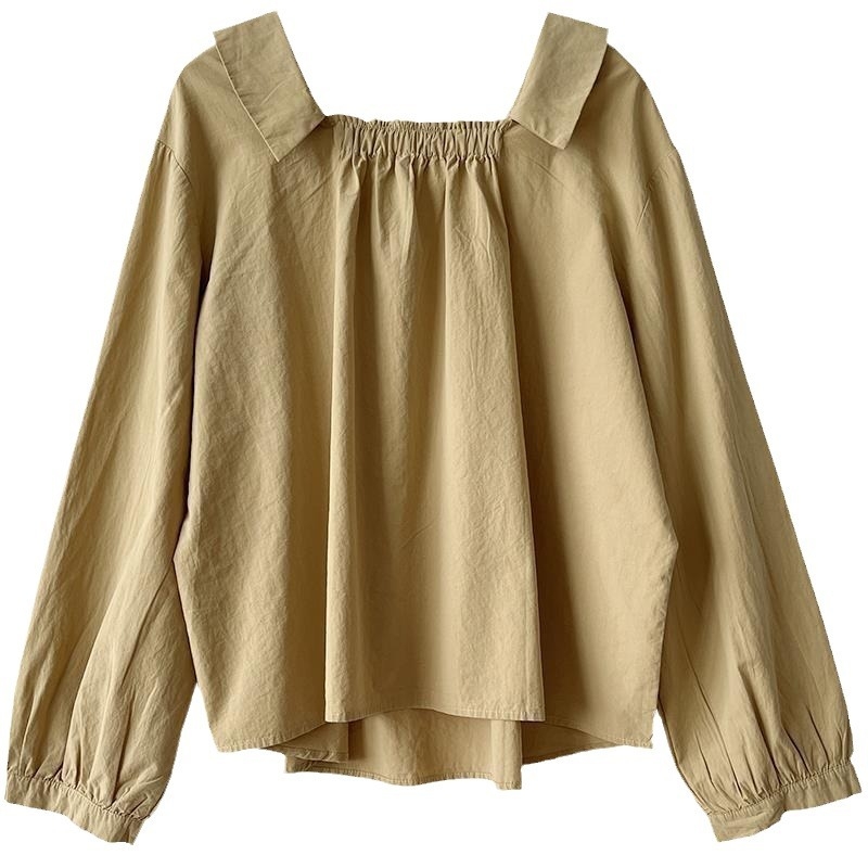 Cămașă cu guler pătrat, mâneci lungi, design minimalist proaspăt, top pulover